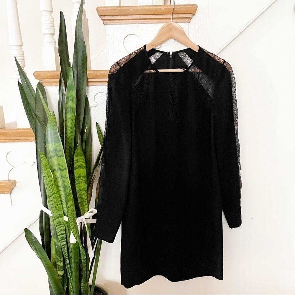 BCBGMaxAzria black lace detail long sleeves dress